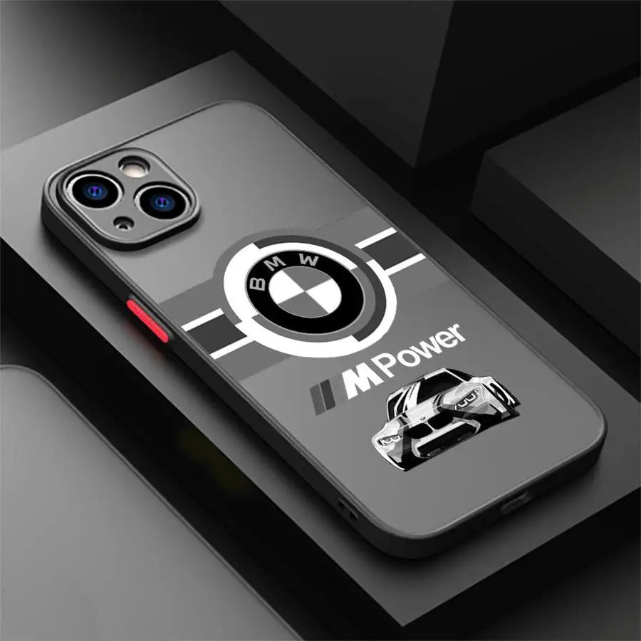 Brand B-M-W Car Phone Case for iPhone 13 Pro 15 Pro Max XR XS X 14 16e 6s 12 Mini SE 16 Pro 11 Pro Max 7 8 SE Black Edge Shell