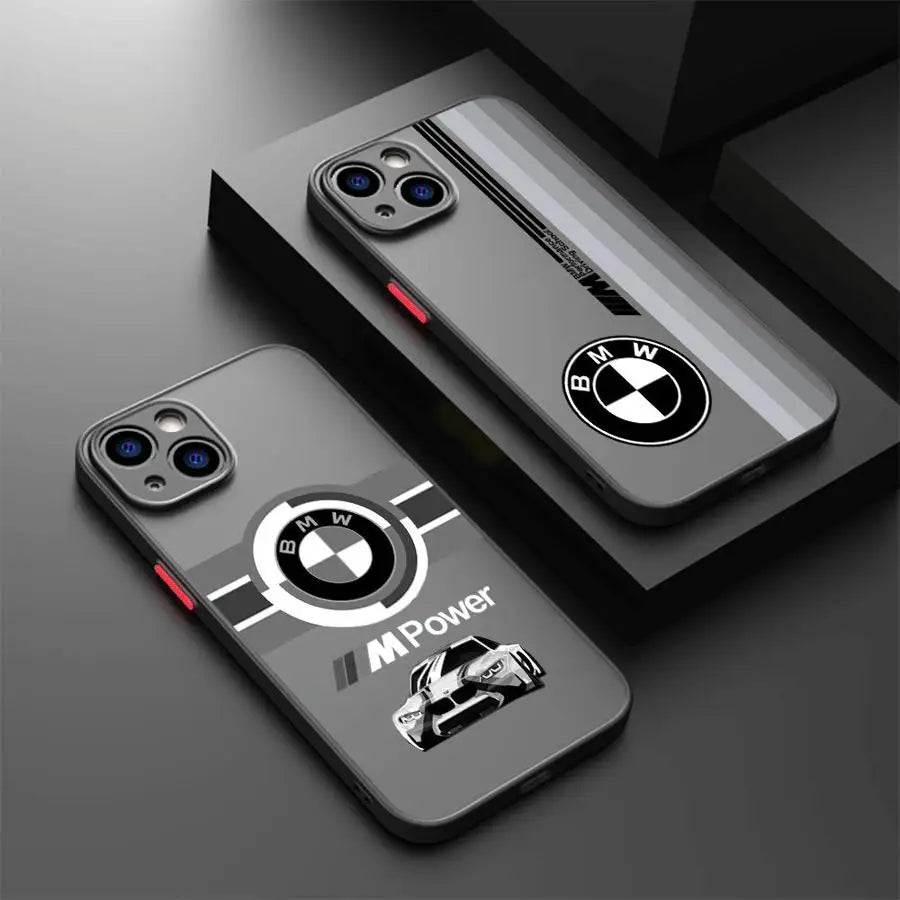 Brand B-M-W Car Phone Case for iPhone 13 Pro 15 Pro Max XR XS X 14 16e 6s 12 Mini SE 16 Pro 11 Pro Max 7 8 SE Black Edge Shell