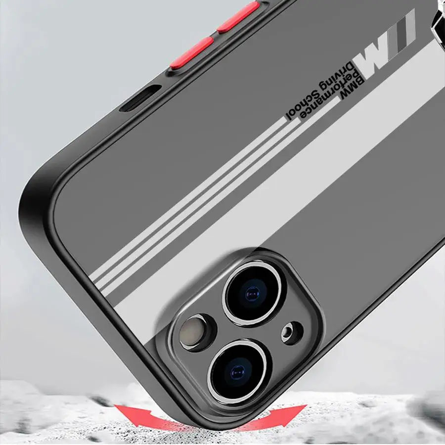 Brand B-M-W Car Phone Case for iPhone 13 Pro 15 Pro Max XR XS X 14 16e 6s 12 Mini SE 16 Pro 11 Pro Max 7 8 SE Black Edge Shell